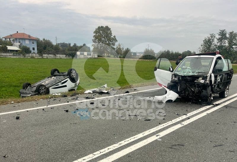 SAN MAURIZIO CANAVESE - Spaventoso scontro frontale: due feriti gravi - FOTO