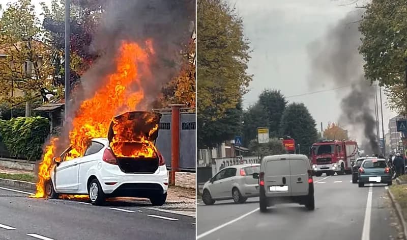 LEINI' - Auto divorata dalla fiamme, paura in via Torino: intervento dei vigili del fuoco