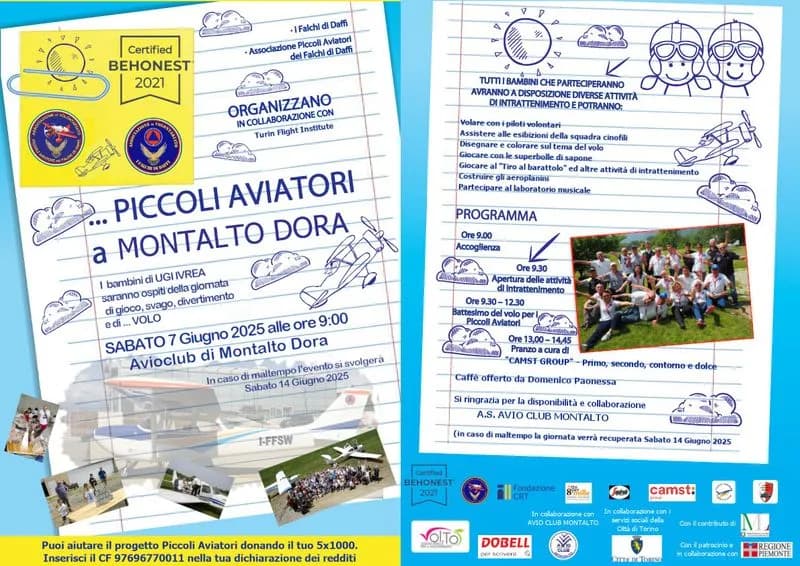 MONTALTO DORA - Bimbi oncologici in volo all'Avio Club con l'associazione «Piccoli Aviatori dei Falchi di Daffi»