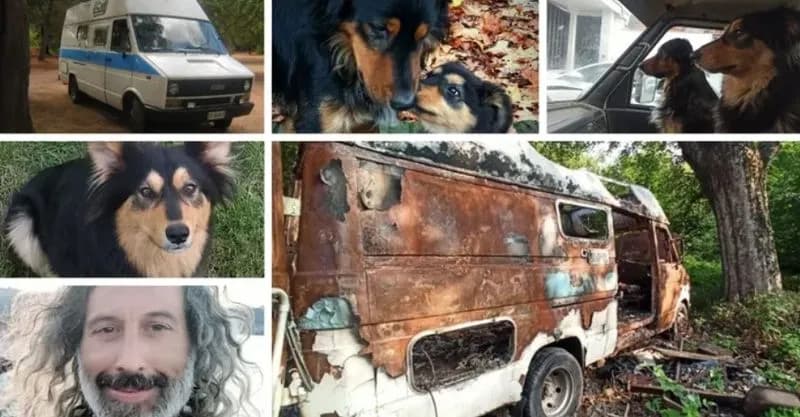 RUEGLIO - Danno fuoco al camper dove viveva coi suoi due cani: continua la gara di solidarietà per Ricky, Kirikù e Uma - FOTO