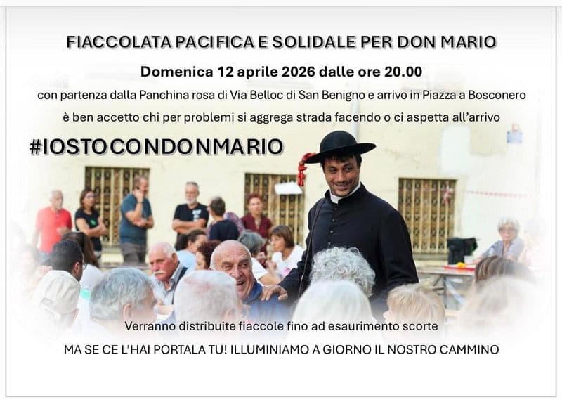 BOSCONERO-SAN BENIGNO - Fiaccolata solidale per Don Mario Viano: appuntamento domenica sera