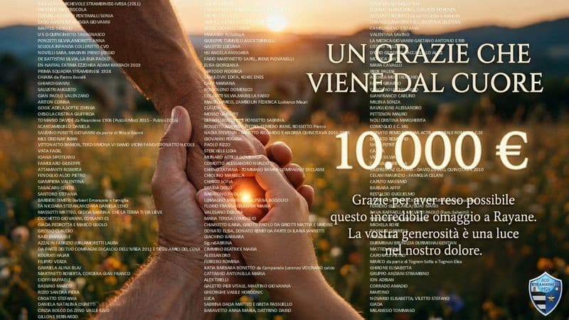 ROMANO-STRAMBINO - Raccolti 10mila euro per la famiglia di Rayane, morto a soli 15 anni