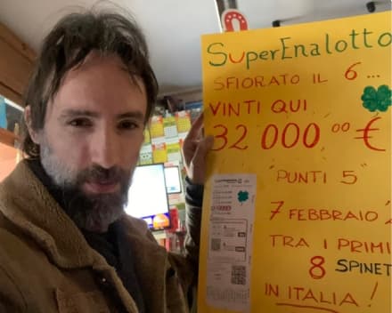 CASTELLAMONTE - Gioca 5 euro e ne vince 32 mila al Superenalotto: a Spineto sfiorato l'atteso 6